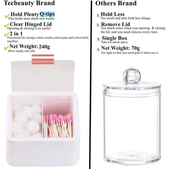 2 Slot Cotton Swab Ball Qtip Holder Jar Plastic Container Dispenser Box with Lid - Picture 4 of 7